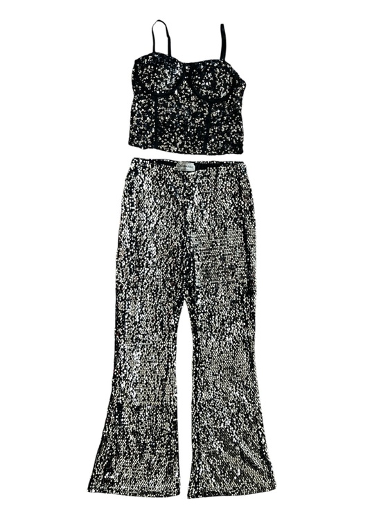 No Boundaries Pants - Sequin Wide-Leg Pants & Corset Top Set - Black Size S/M